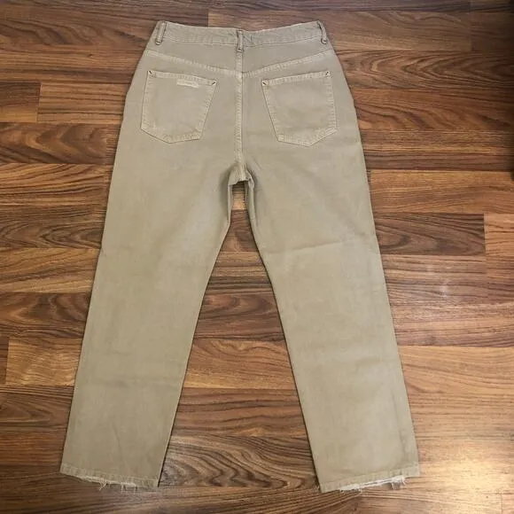 Free People We The Free Dakota Straight Leg Jeans Tan Distressed Denim Size 31