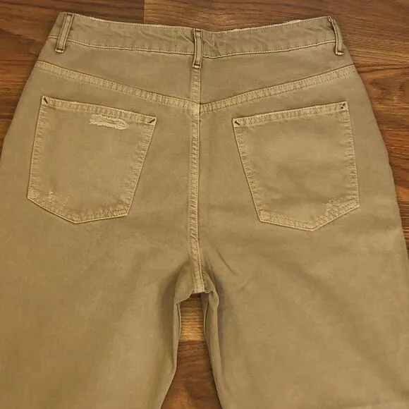 Free People We The Free Dakota Straight Leg Jeans Tan Distressed Denim Size 31