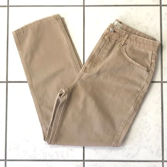 Free People We The Free Dakota Straight Leg Jeans Tan Distressed Denim Size 31
