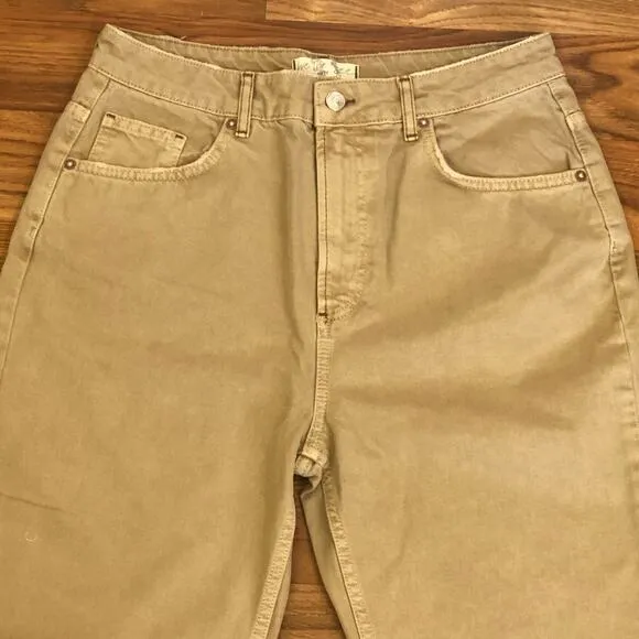 Free People We The Free Dakota Straight Leg Jeans Tan Distressed Denim Size 31