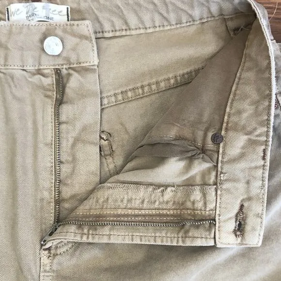 Free People We The Free Dakota Straight Leg Jeans Tan Distressed Denim Size 31