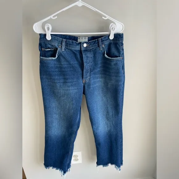 Free People We The Free The Maggie Mid-Rise Straight Leg Frayed Jeans - Size 30