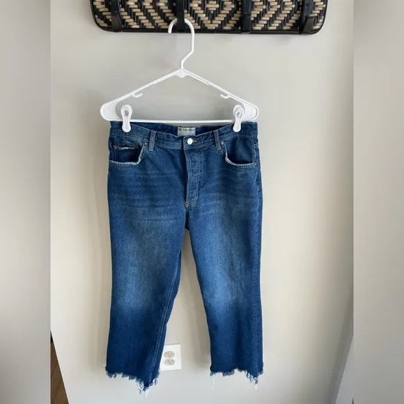 Free People We The Free The Maggie Mid-Rise Straight Leg Frayed Jeans - Size 30