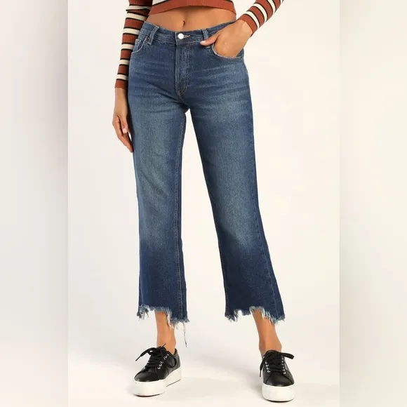 Free People We The Free The Maggie Mid-Rise Straight Leg Frayed Jeans - Size 30