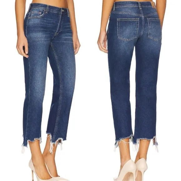 Free People We The Free The Maggie Mid-Rise Straight Leg Frayed Jeans - Size 30