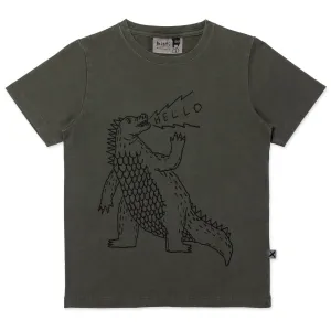 Friendly Godzilla Tee- Olive Wash