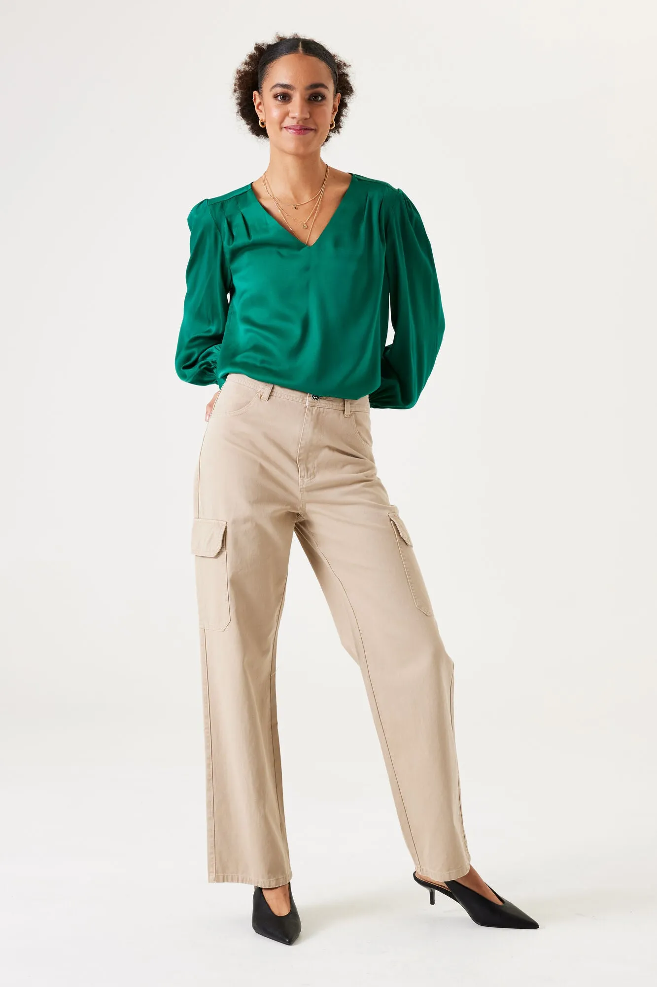 Garcia V Neck Satin Blouse - Ivy Forest