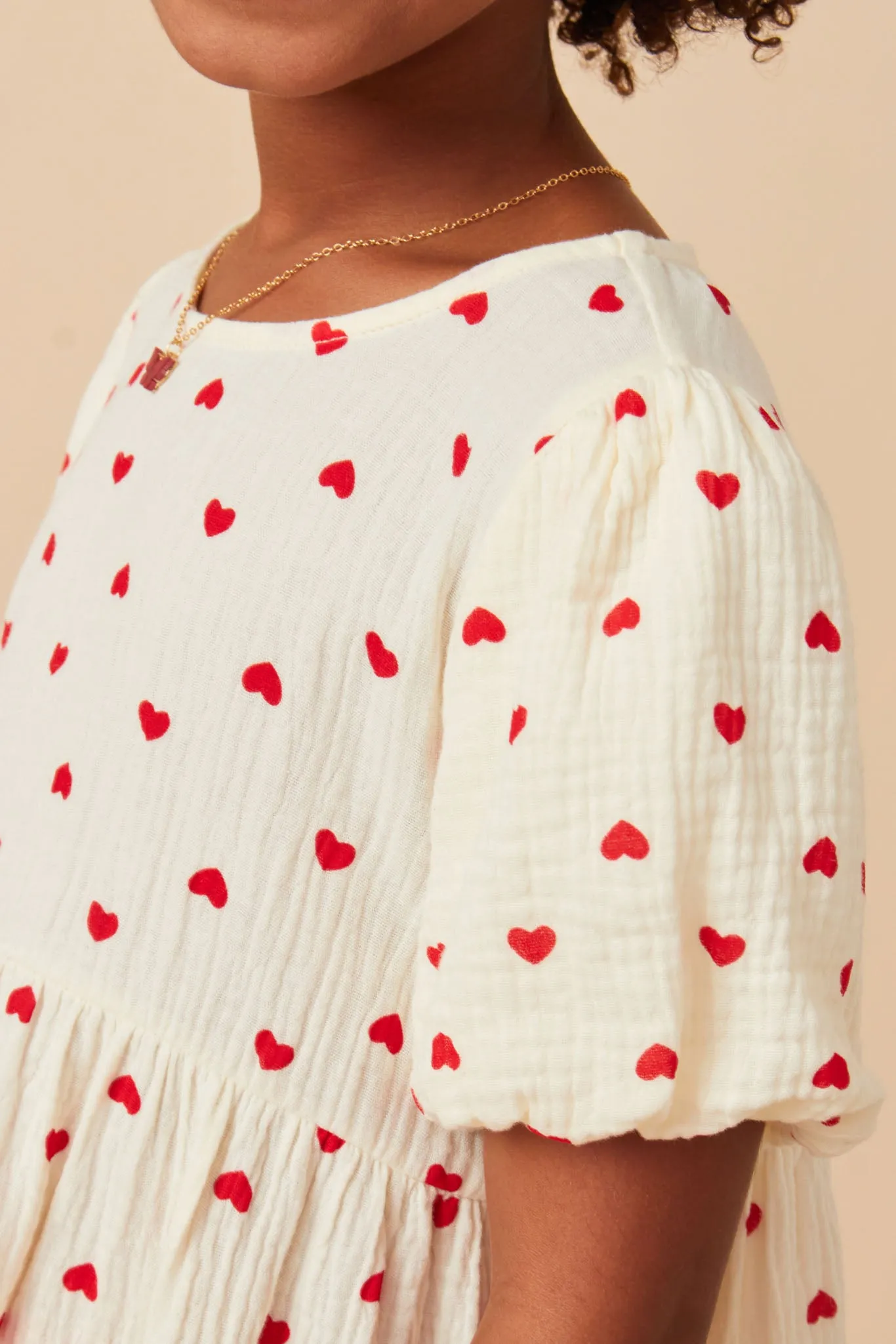Gauze Textured Ditsy Heart Tiered Top