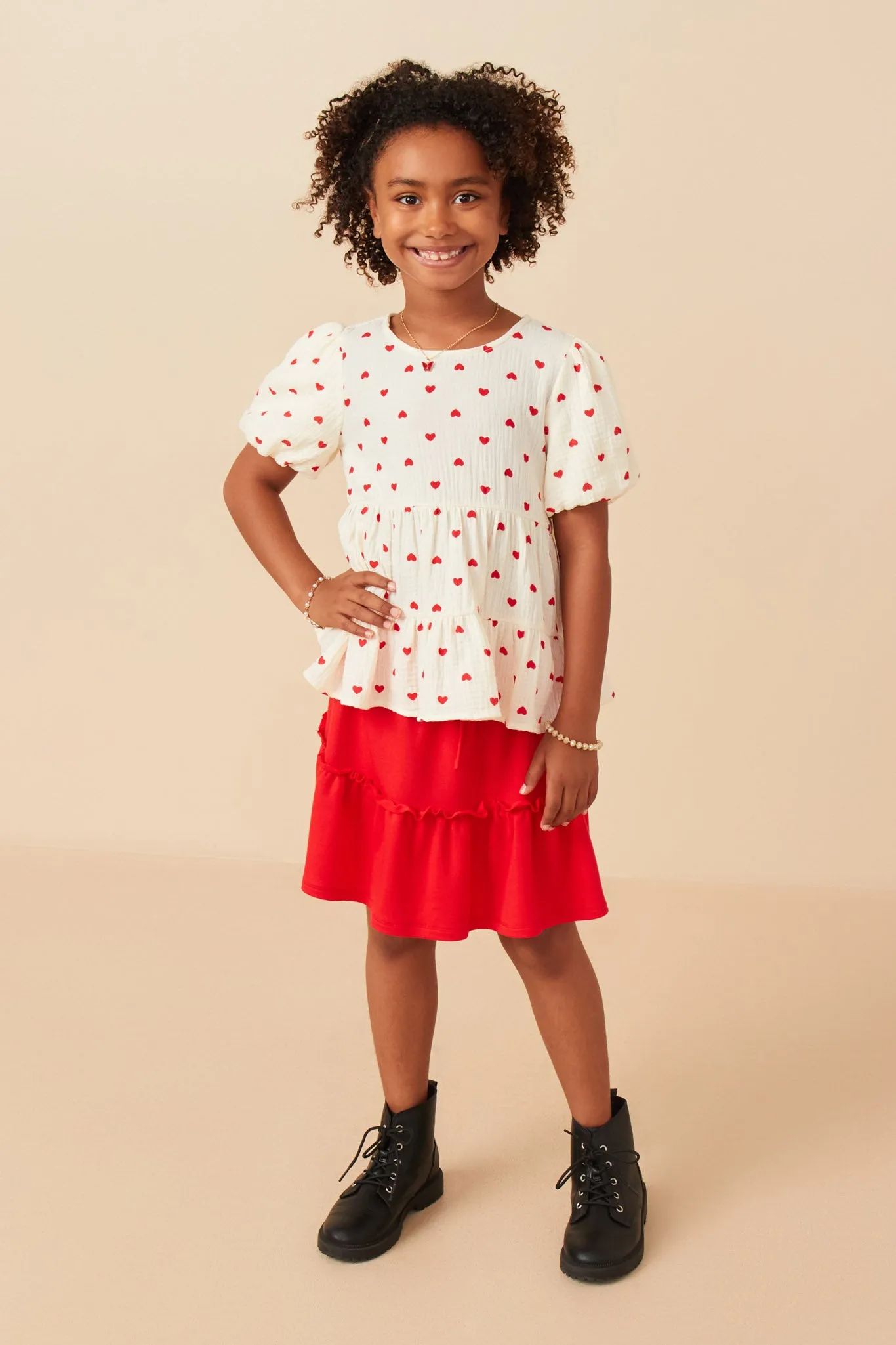 Gauze Textured Ditsy Heart Tiered Top