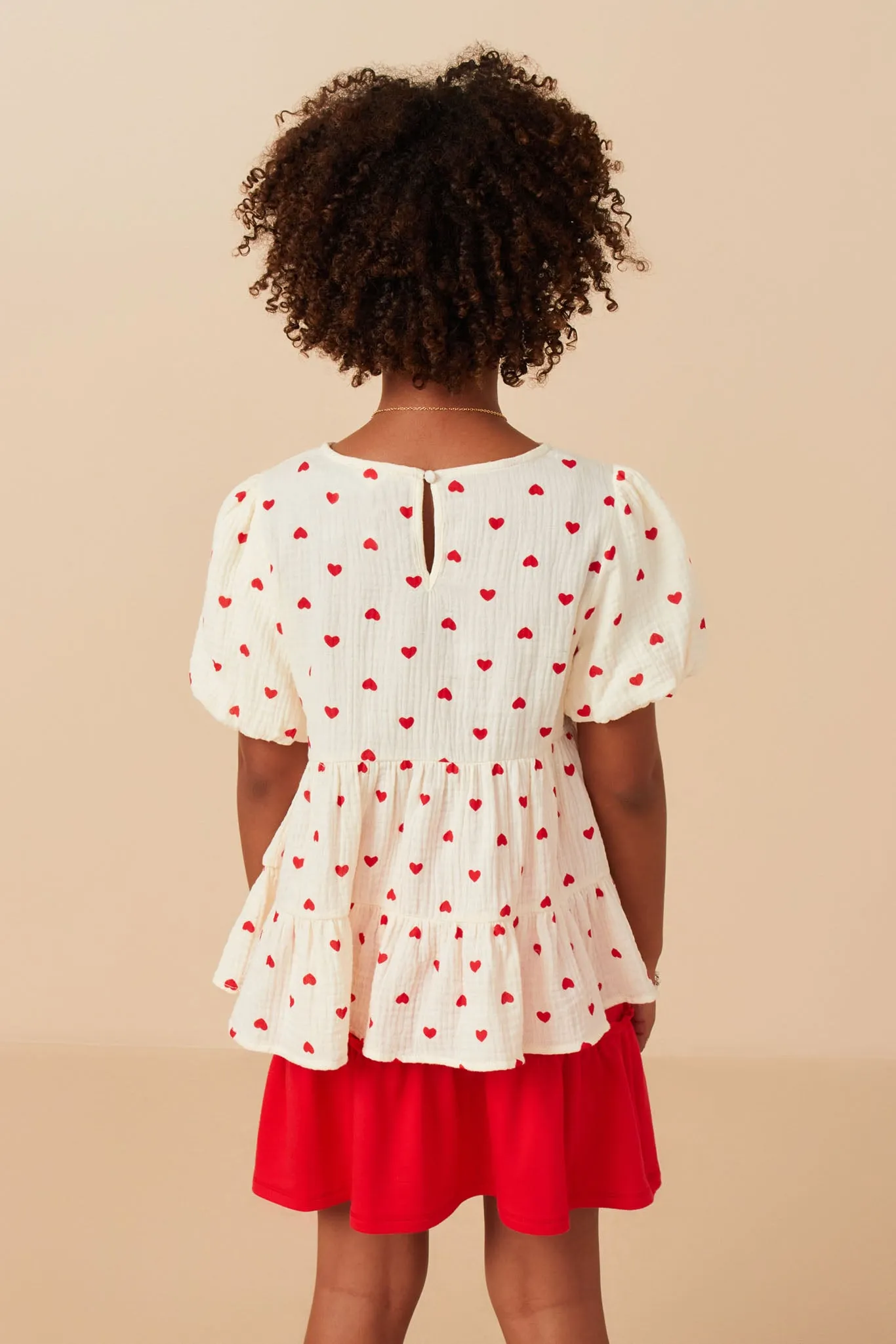 Gauze Textured Ditsy Heart Tiered Top