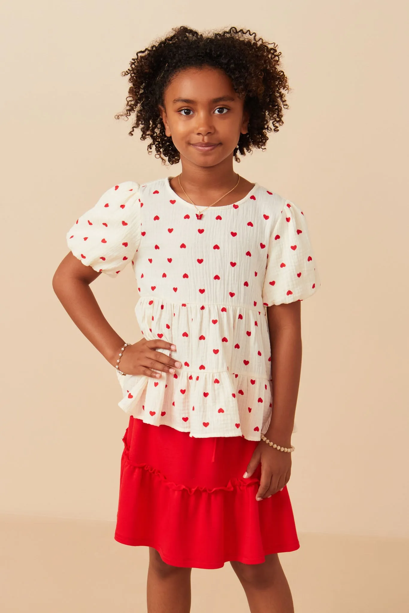 Gauze Textured Ditsy Heart Tiered Top