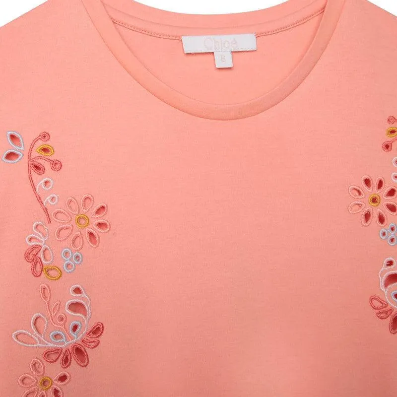Girls Peach Embroidered T-Shirt