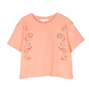 Girls Peach Embroidered T-Shirt