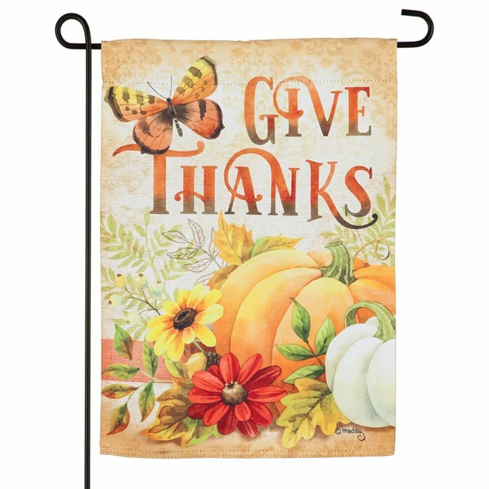 Give Thanks Garden Linen Flag