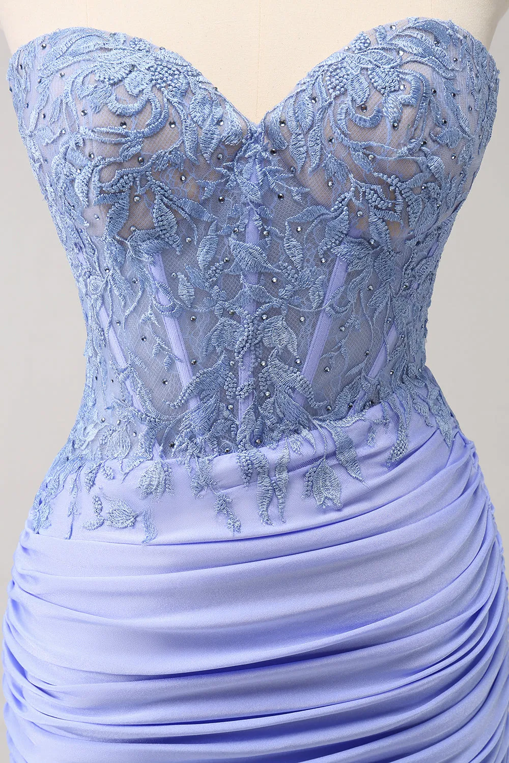 Glitter Lilac Tight Sweetheart Corset Short Pleated Homecoming Dress with Beading