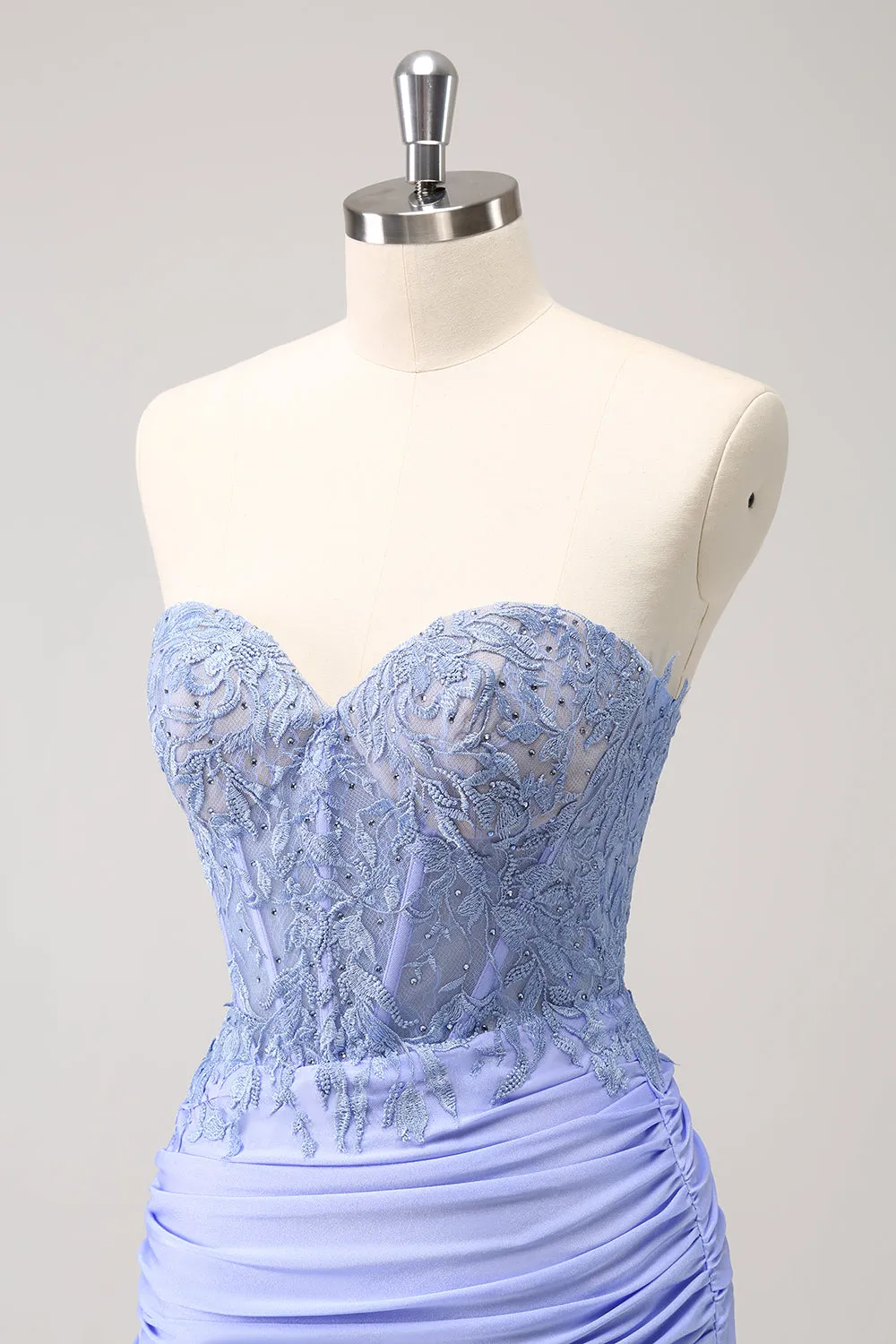 Glitter Lilac Tight Sweetheart Corset Short Pleated Homecoming Dress with Beading
