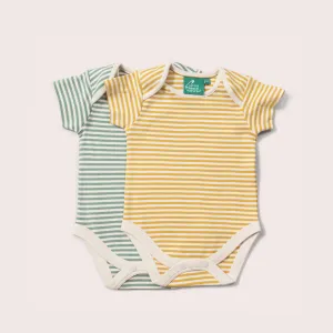 Gold & Green Striped Organic Baby Bodysuit Set - 2 Pack