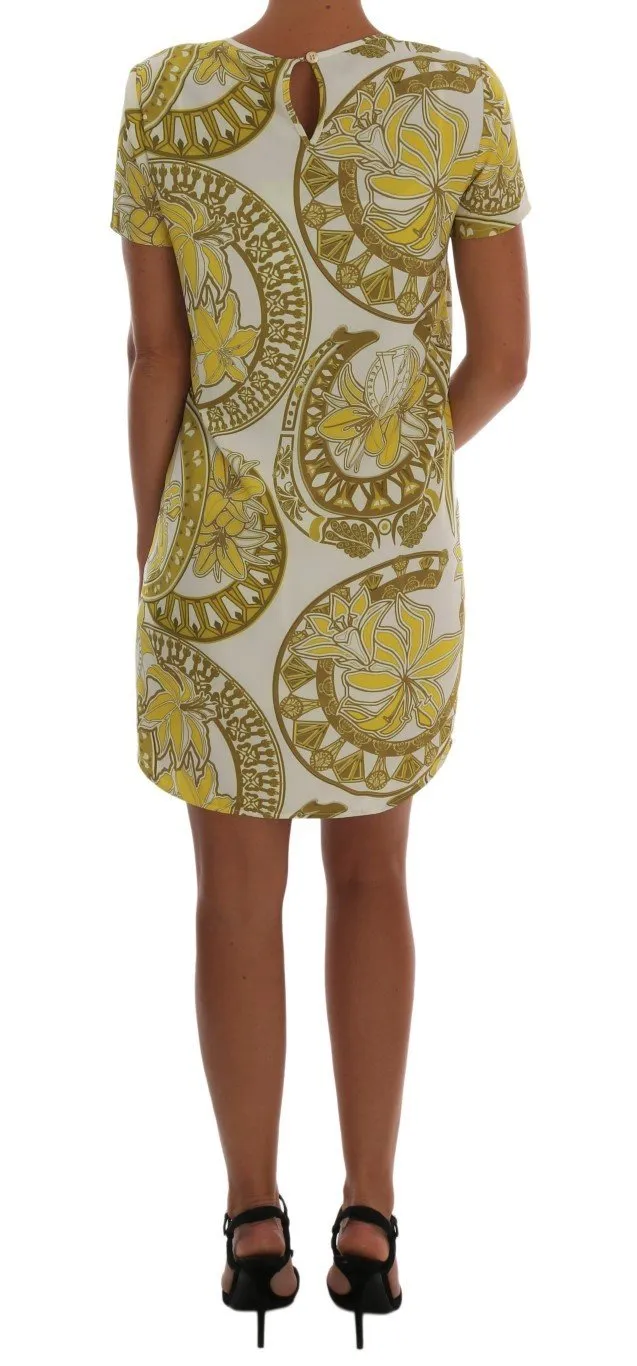 Gold Shift Mini Sheath Printed Floral Dress