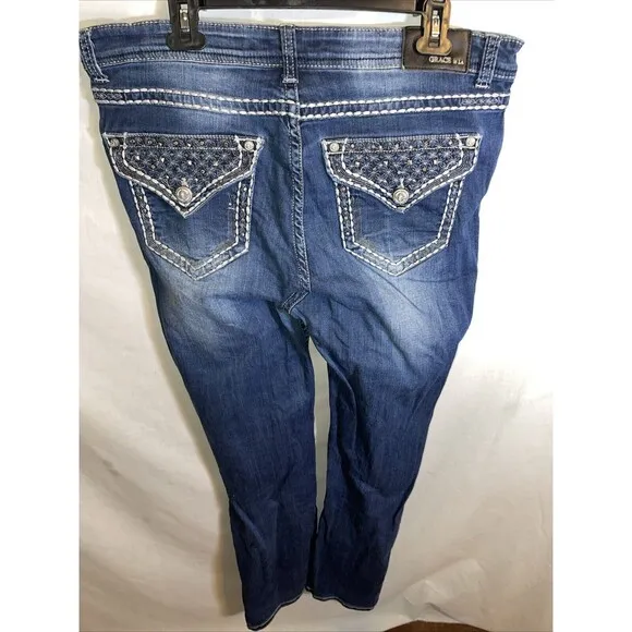Grace In L.A. Women’s Straight Jeans  Size 17 Blue Embroideried Western Cowgirl