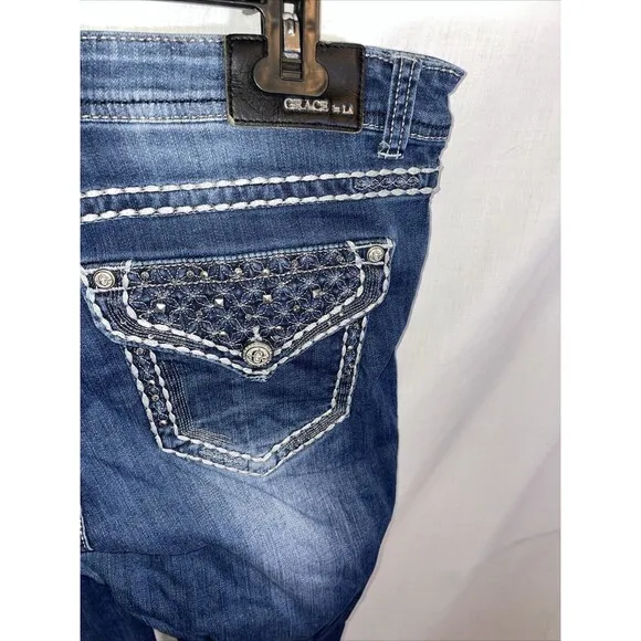 Grace In L.A. Women’s Straight Jeans  Size 17 Blue Embroideried Western Cowgirl