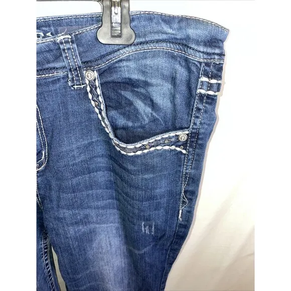 Grace In L.A. Women’s Straight Jeans  Size 17 Blue Embroideried Western Cowgirl