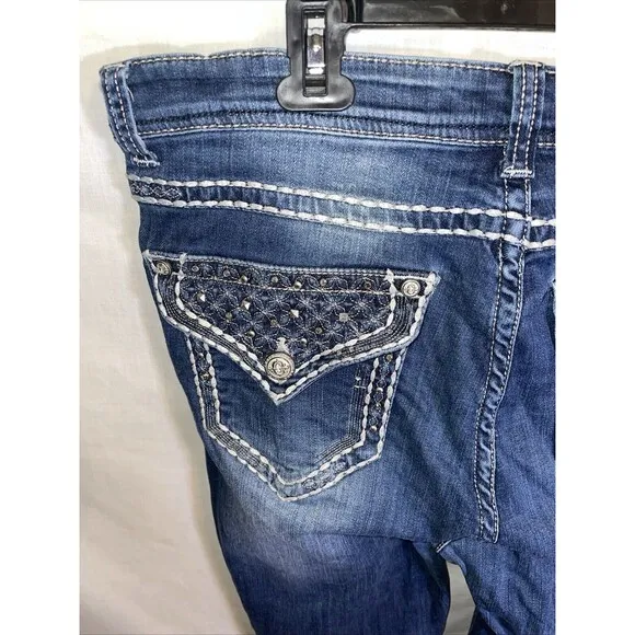 Grace In L.A. Women’s Straight Jeans  Size 17 Blue Embroideried Western Cowgirl