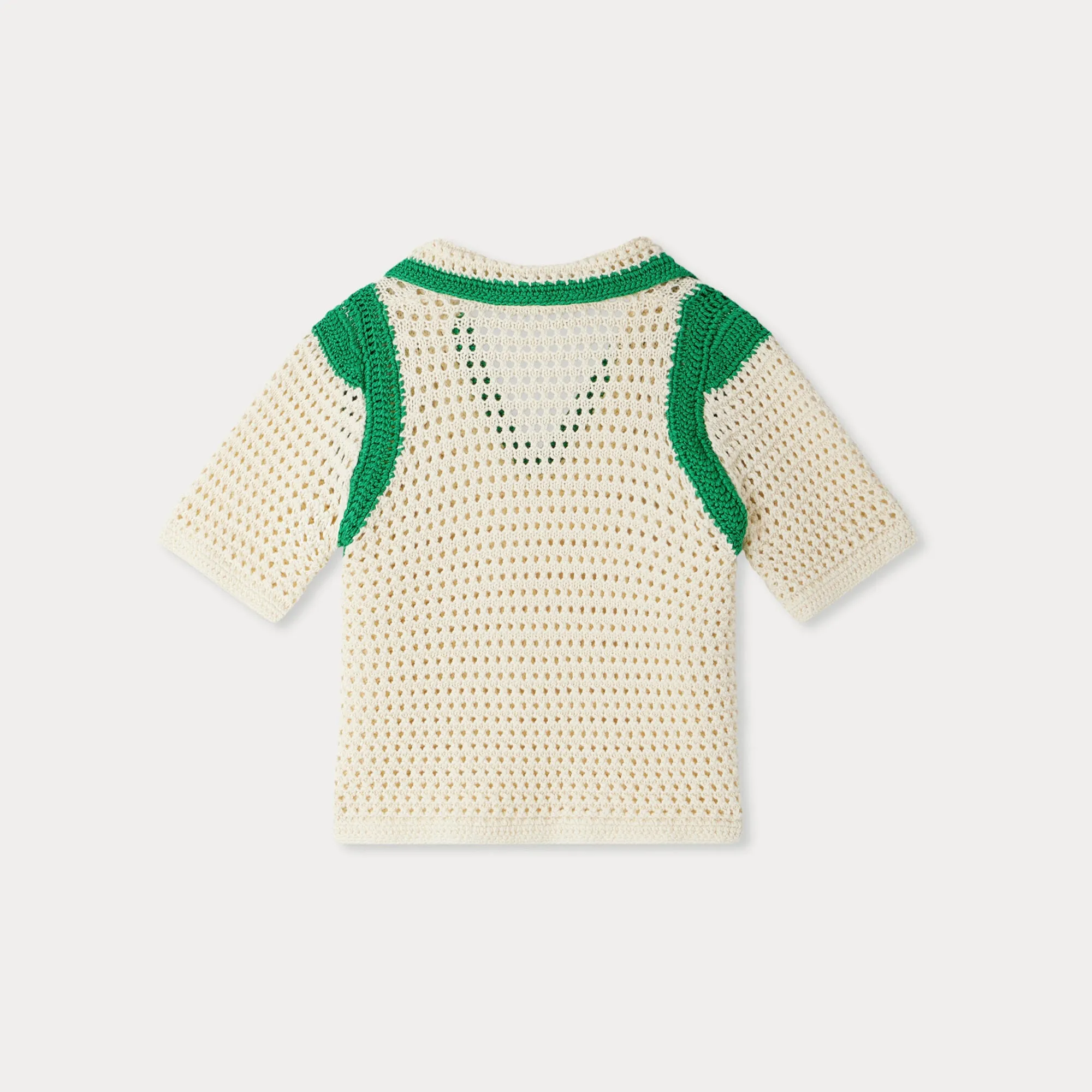 Green And White Color Blocked Hollow Cotton T-shirt