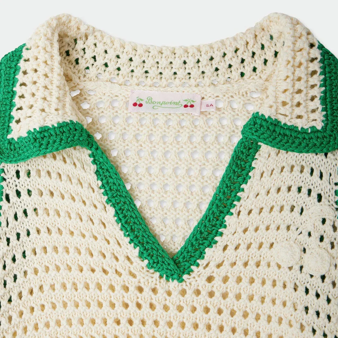 Green And White Color Blocked Hollow Cotton T-shirt
