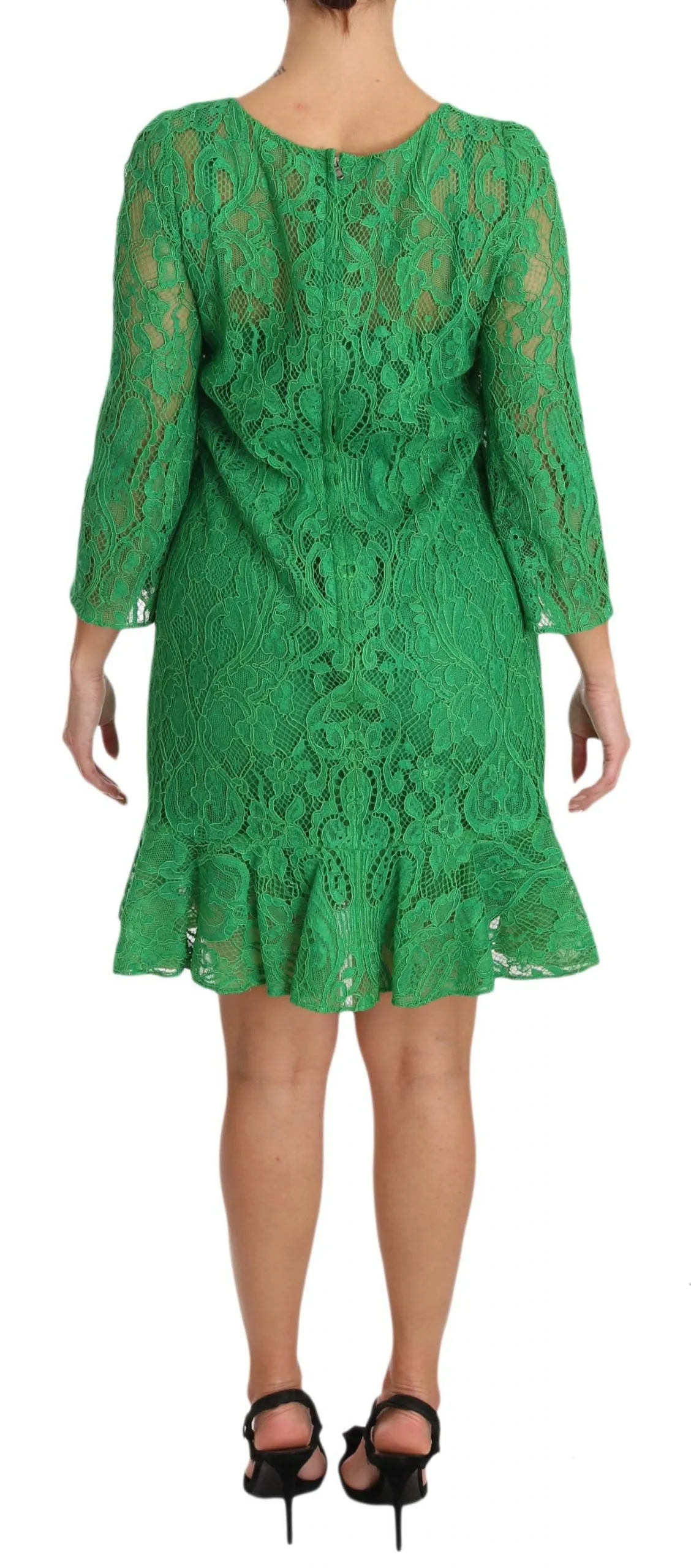 Green Floral Lace Shift A-Line Dress