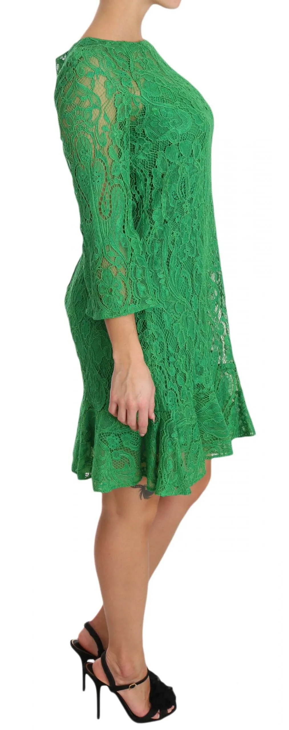 Green Floral Lace Shift A-Line Dress