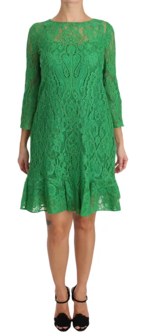 Green Floral Lace Shift A-Line Dress