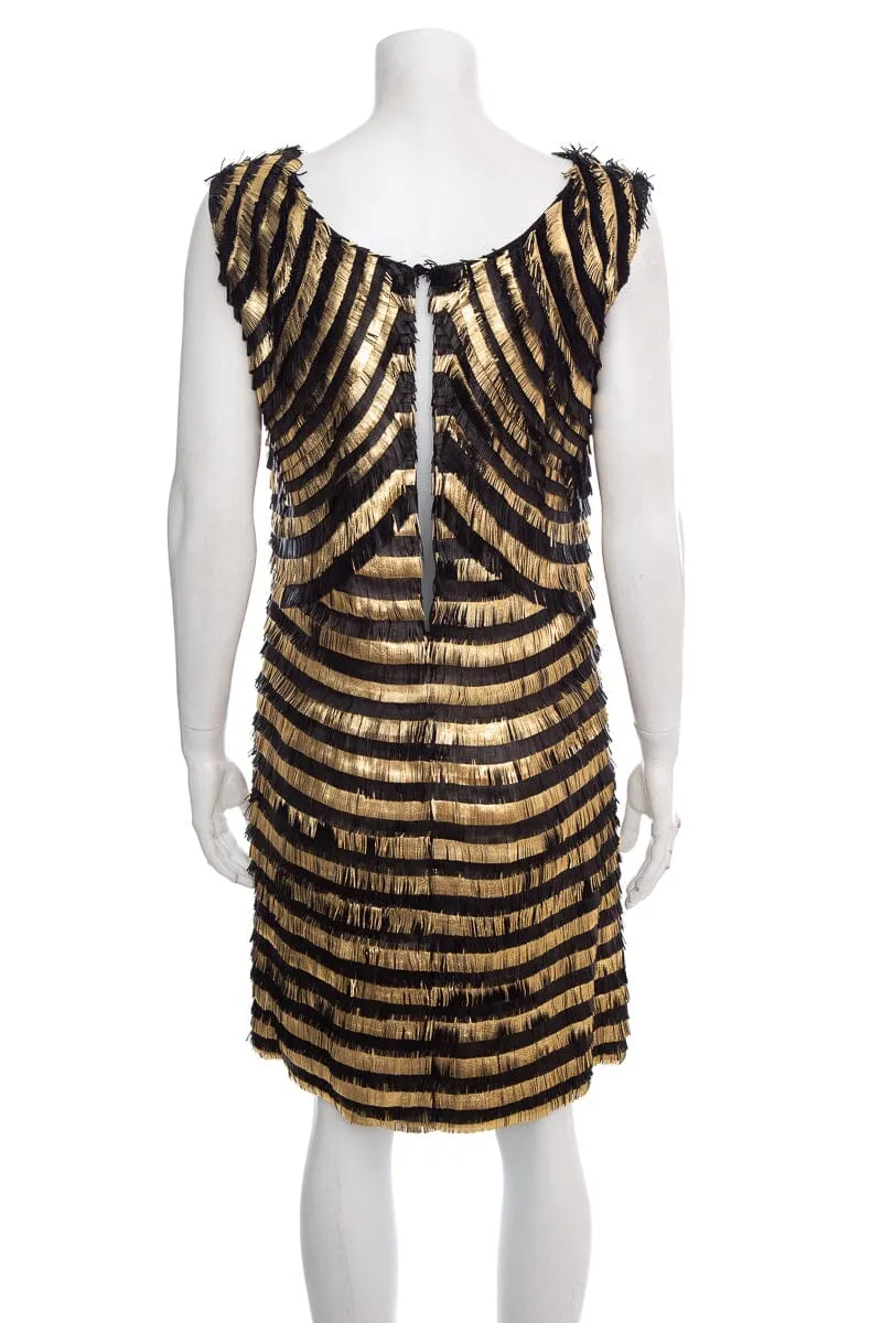 Gucci Black and Gold Leather Fringe Shift Sleeveless Dress