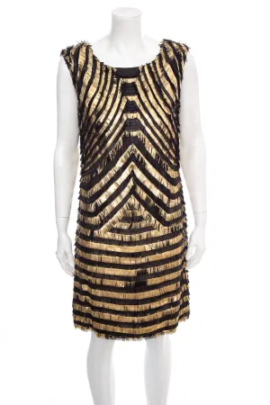 Gucci Black and Gold Leather Fringe Shift Sleeveless Dress