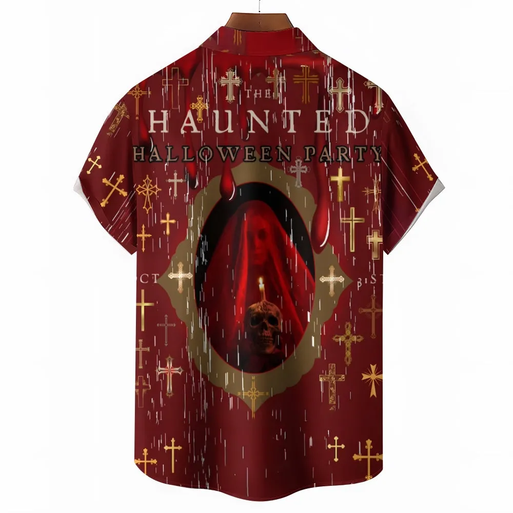 Halloween Horror Bloody Cross Short Sleeve Shirt 2408000244