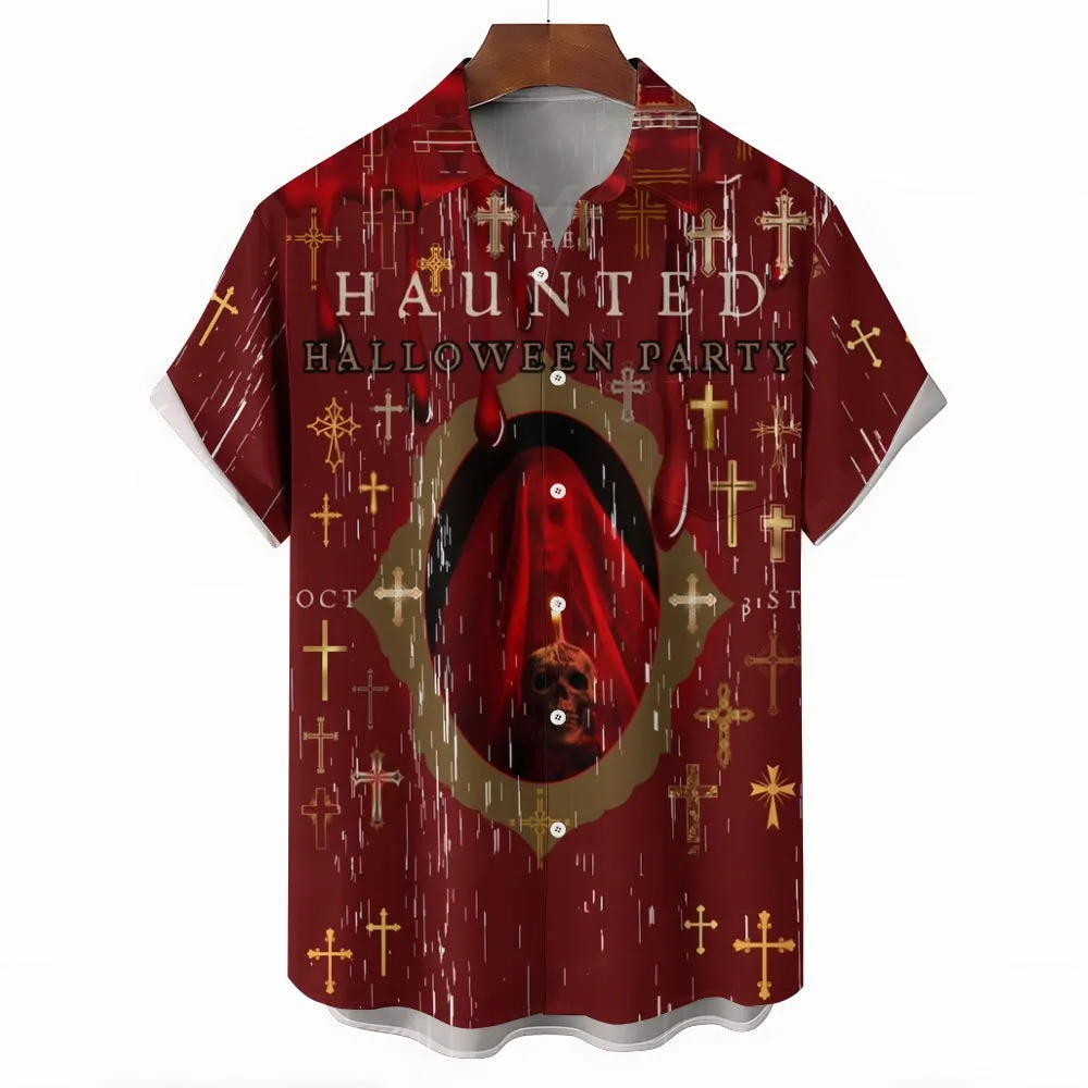 Halloween Horror Bloody Cross Short Sleeve Shirt 2408000244