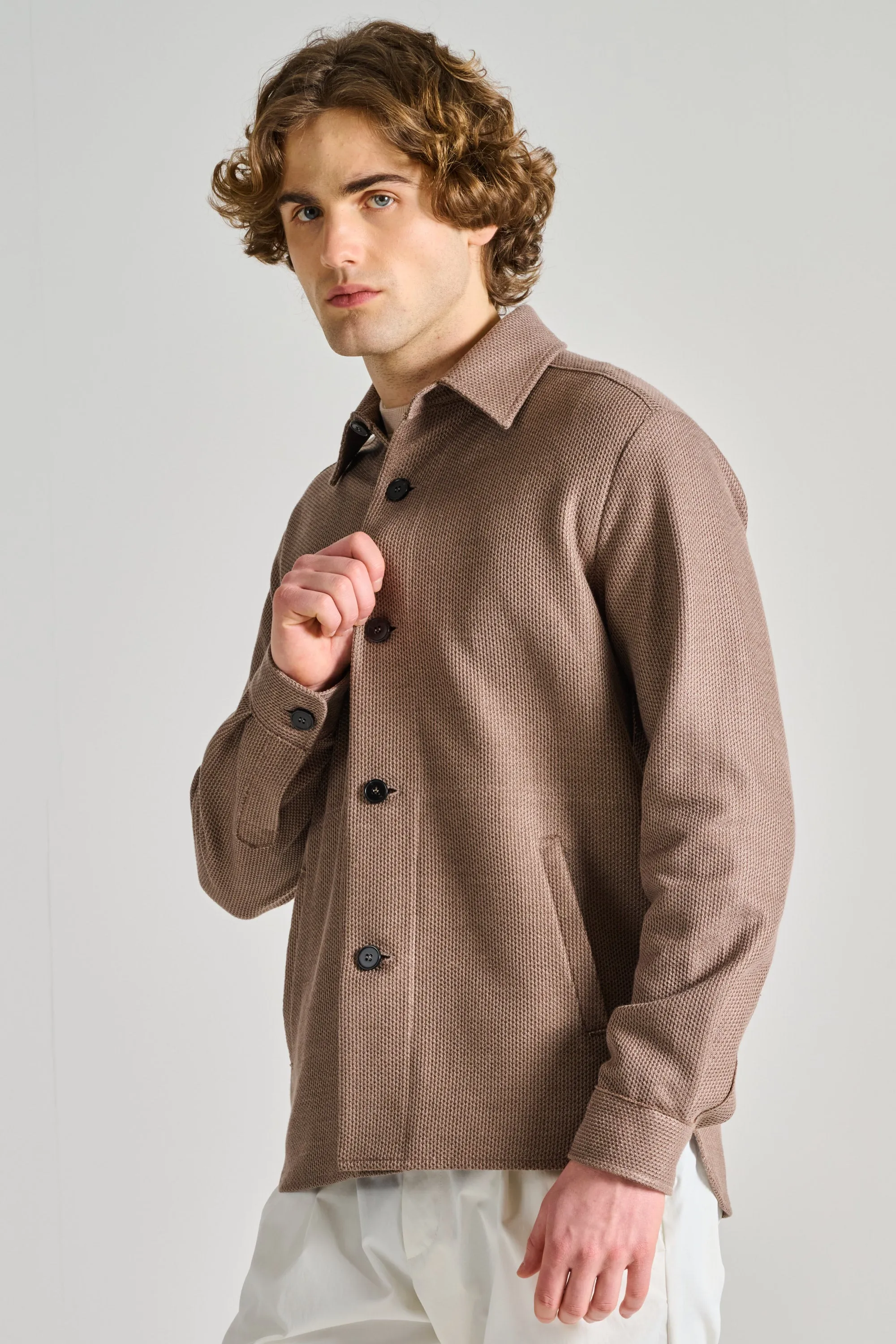 Harris Wharf London Shirt Jacket Linen Honeycomb Marrone Uomo