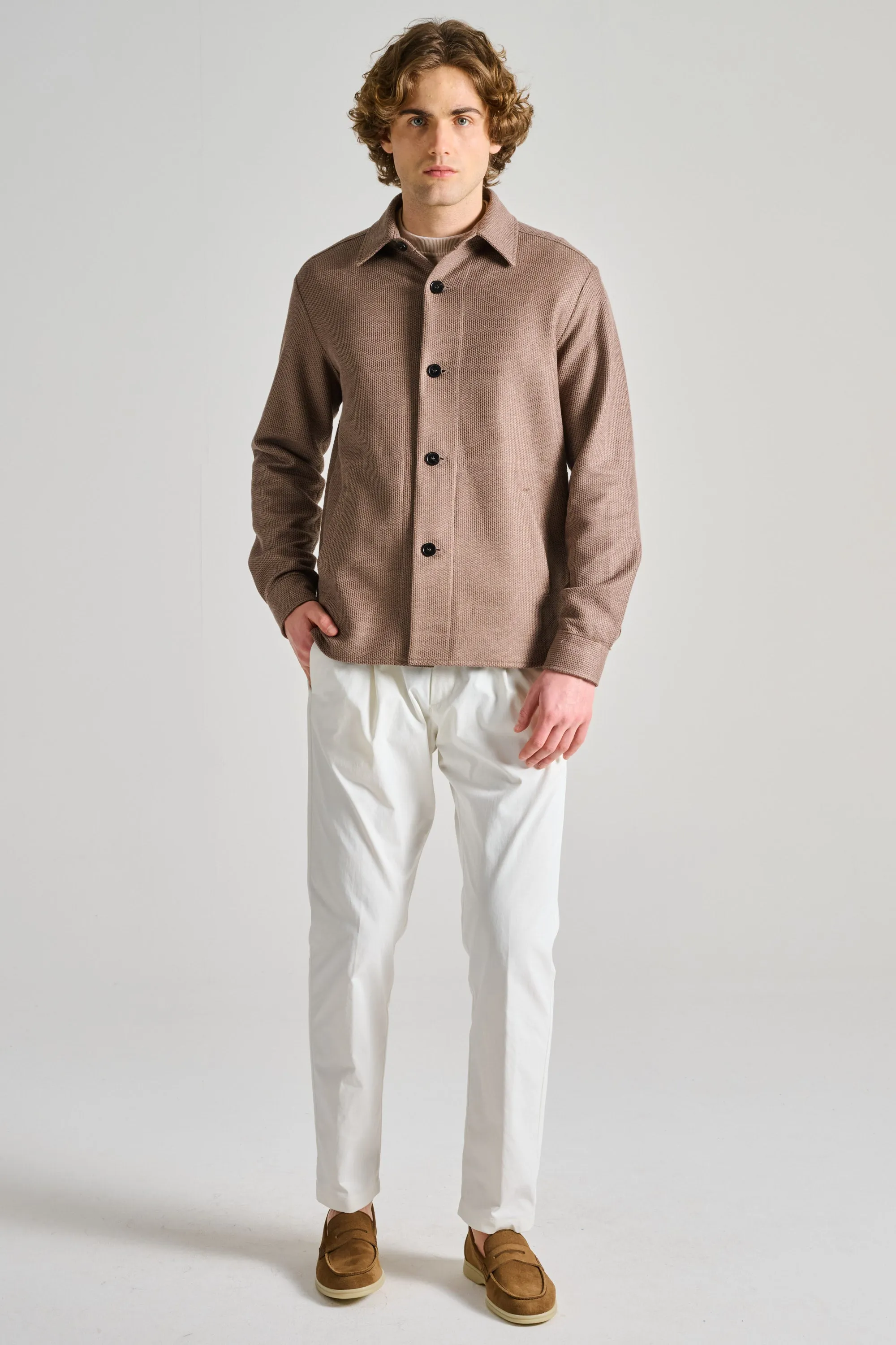 Harris Wharf London Shirt Jacket Linen Honeycomb Marrone Uomo