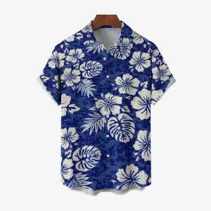 Hawaiian Flower Texture Print Casual Large Size Short Sleeve Shirt 2407001290