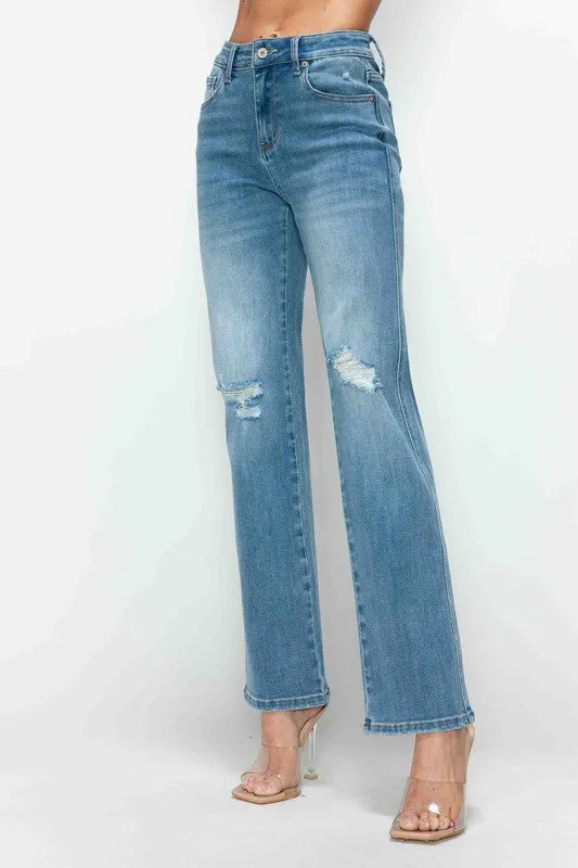Hazel Blues® |  bytos Distressed High Rise Straight Jeans