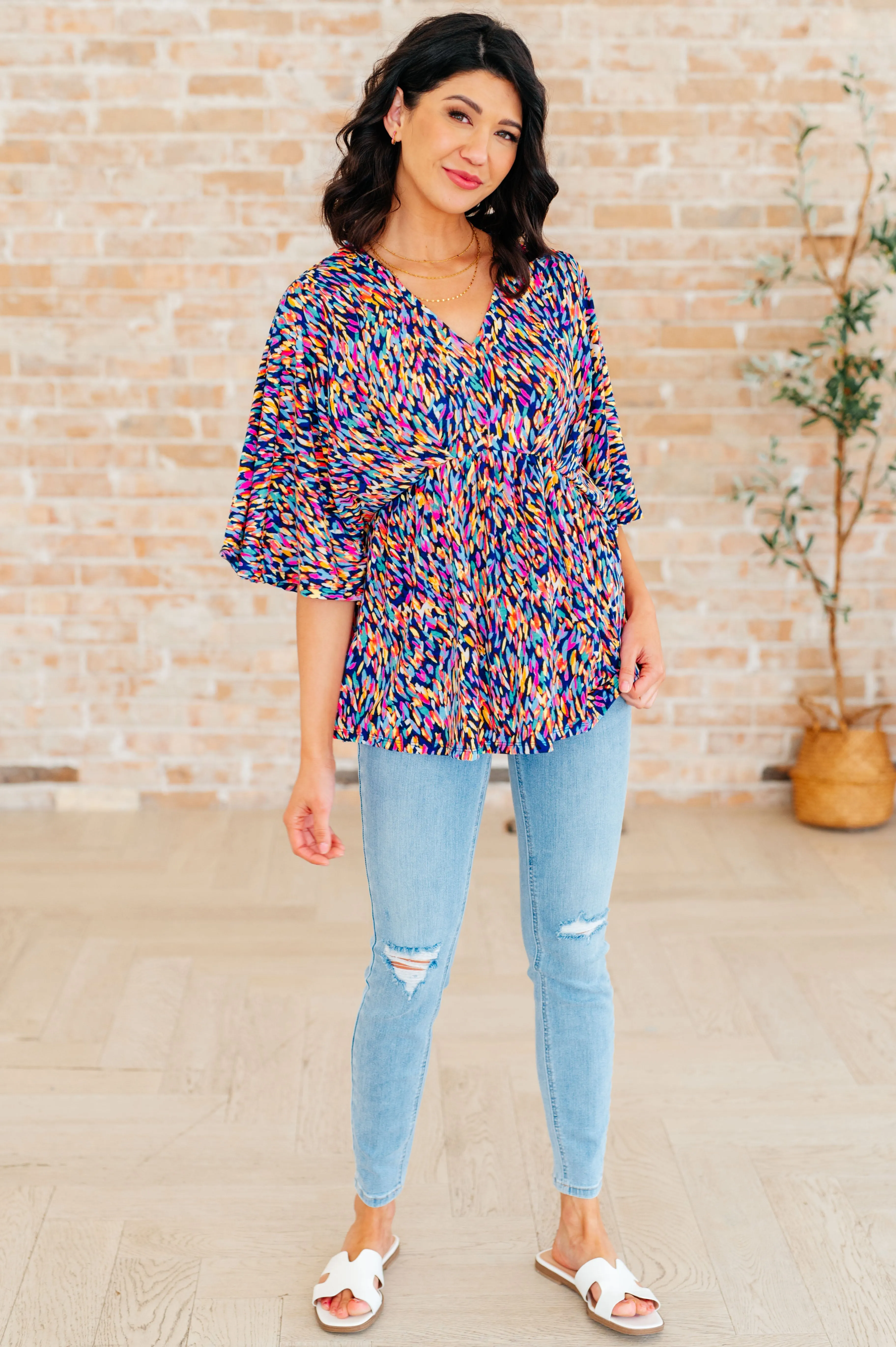 Hazel Blues® |  Dreamer Peplum Top in Painted Royal Multi