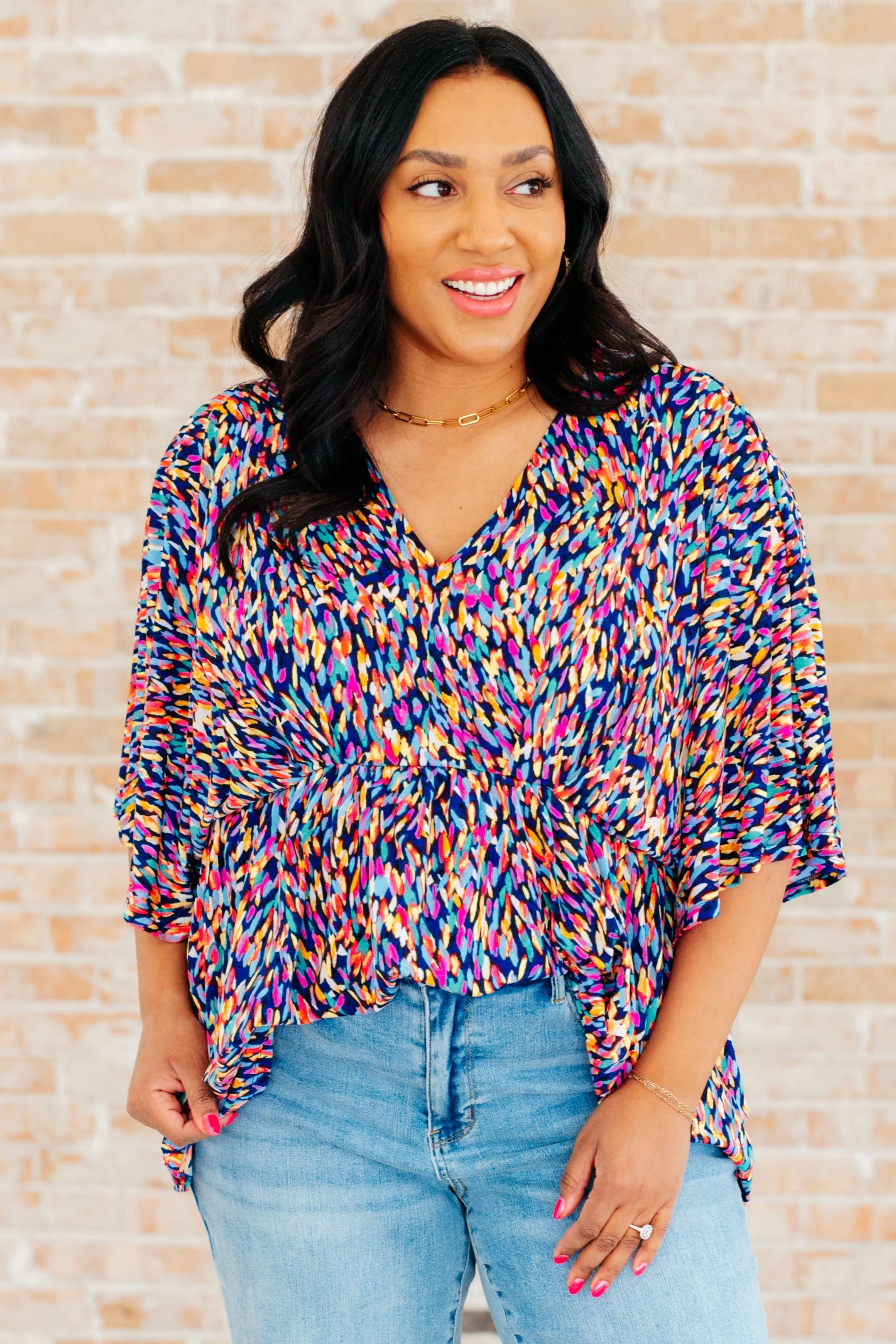 Hazel Blues® |  Dreamer Peplum Top in Painted Royal Multi