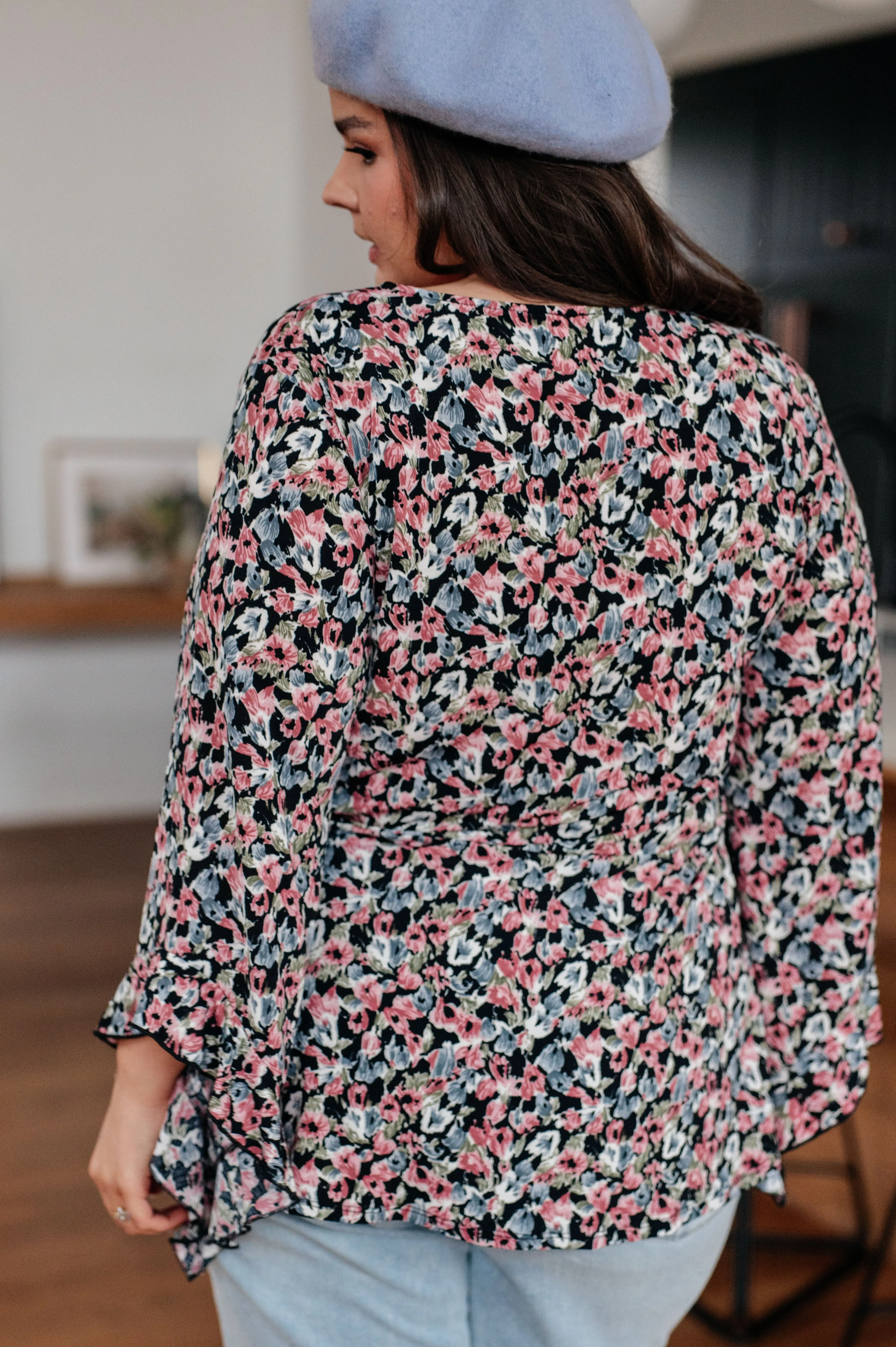 Hazel Blues® |  Have It All Angel Sleeve Top in Black Floral