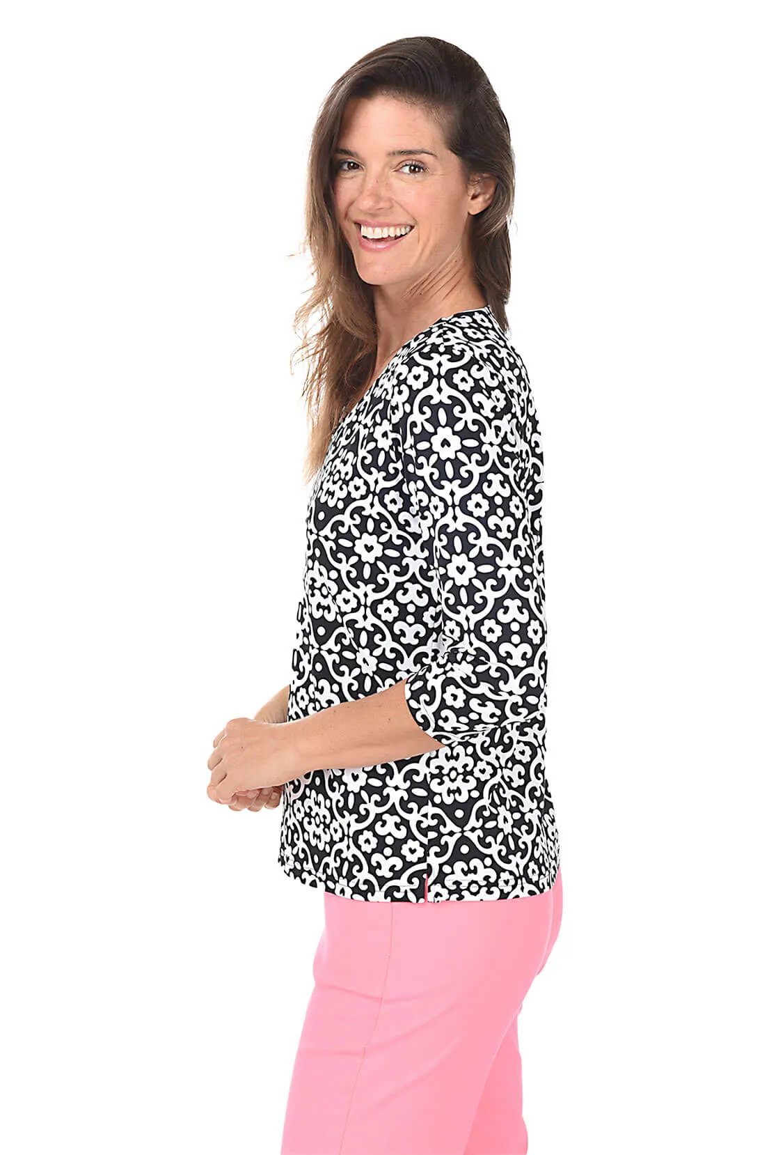 Heart Damask Classic UPF50  V-Neck Top