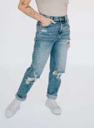 High Rise Distressed Mom Jean