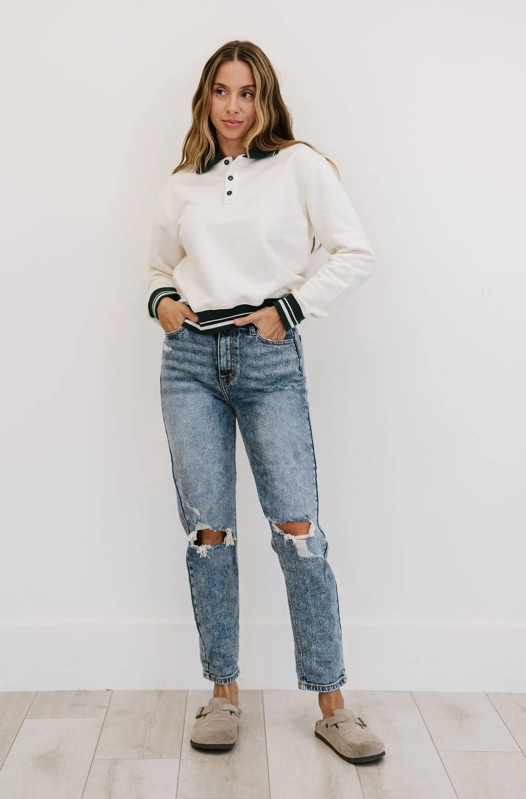 High Rise Distressed Mom Jean
