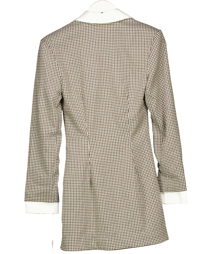 House of CB Black Brown Puppytooth Check Bodycon Mini Dress UK 8
