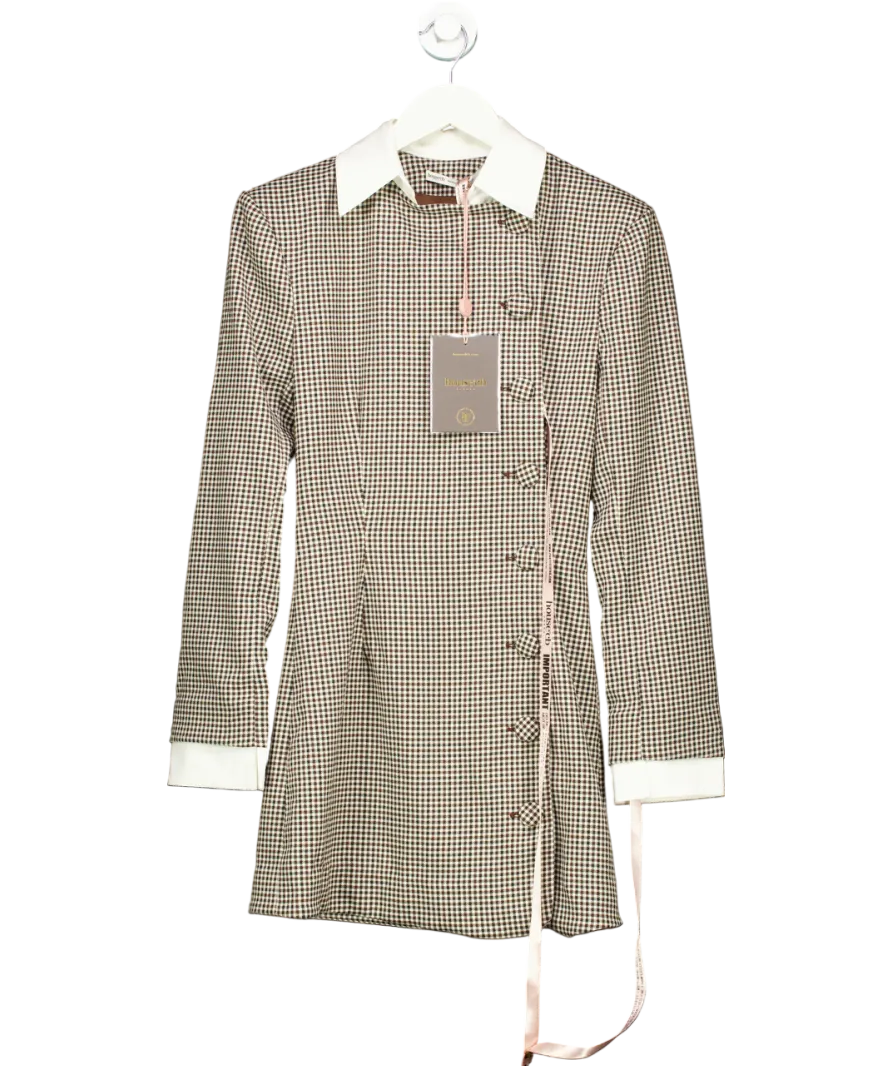 House of CB Black Brown Puppytooth Check Bodycon Mini Dress UK 8