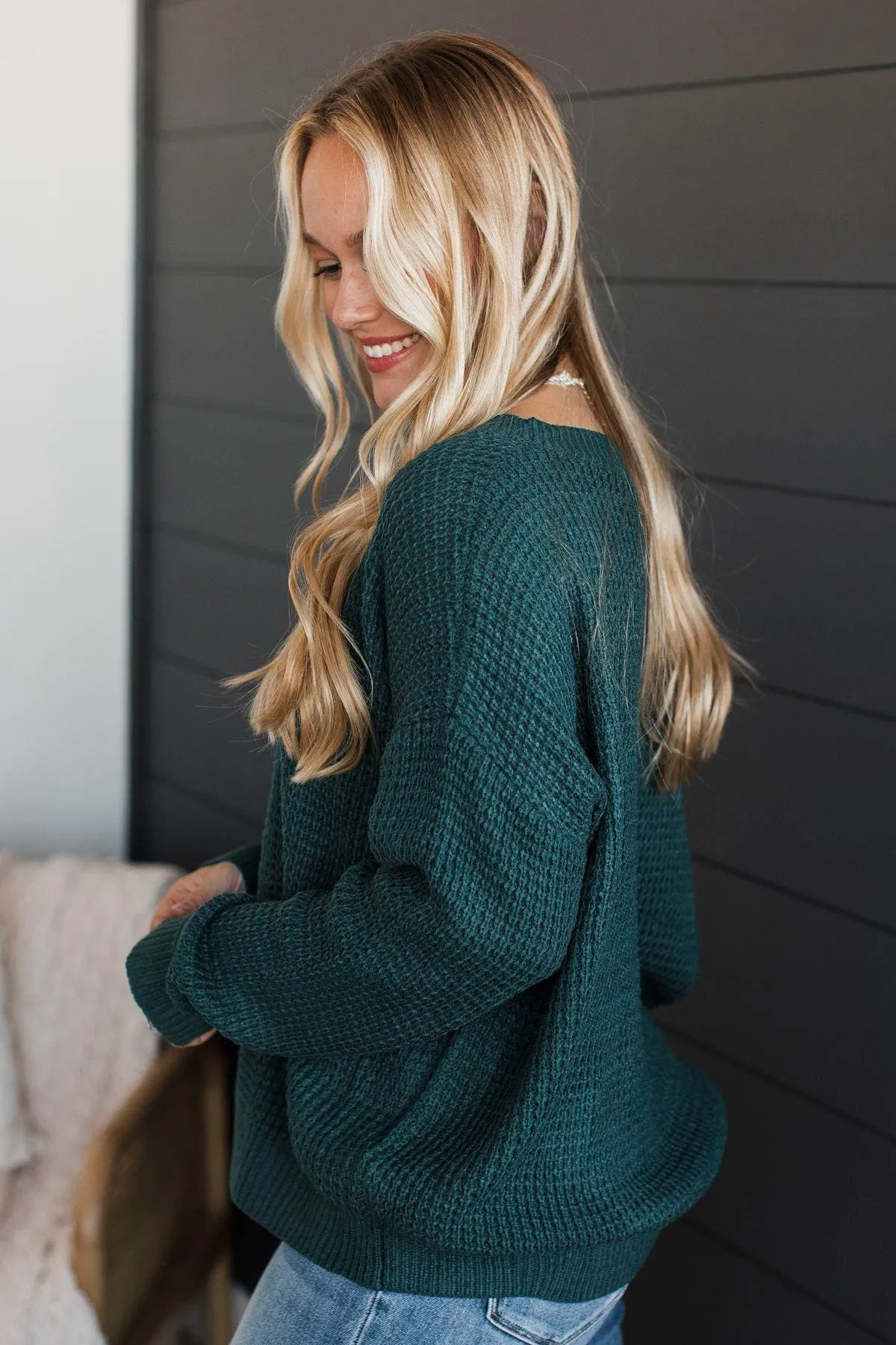 Inspiring Love V-Neck Sweater- Dark Teal
