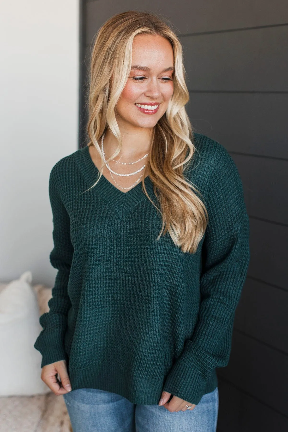Inspiring Love V-Neck Sweater- Dark Teal
