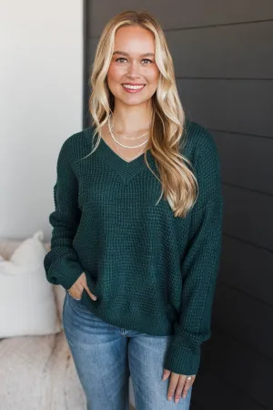 Inspiring Love V-Neck Sweater- Dark Teal